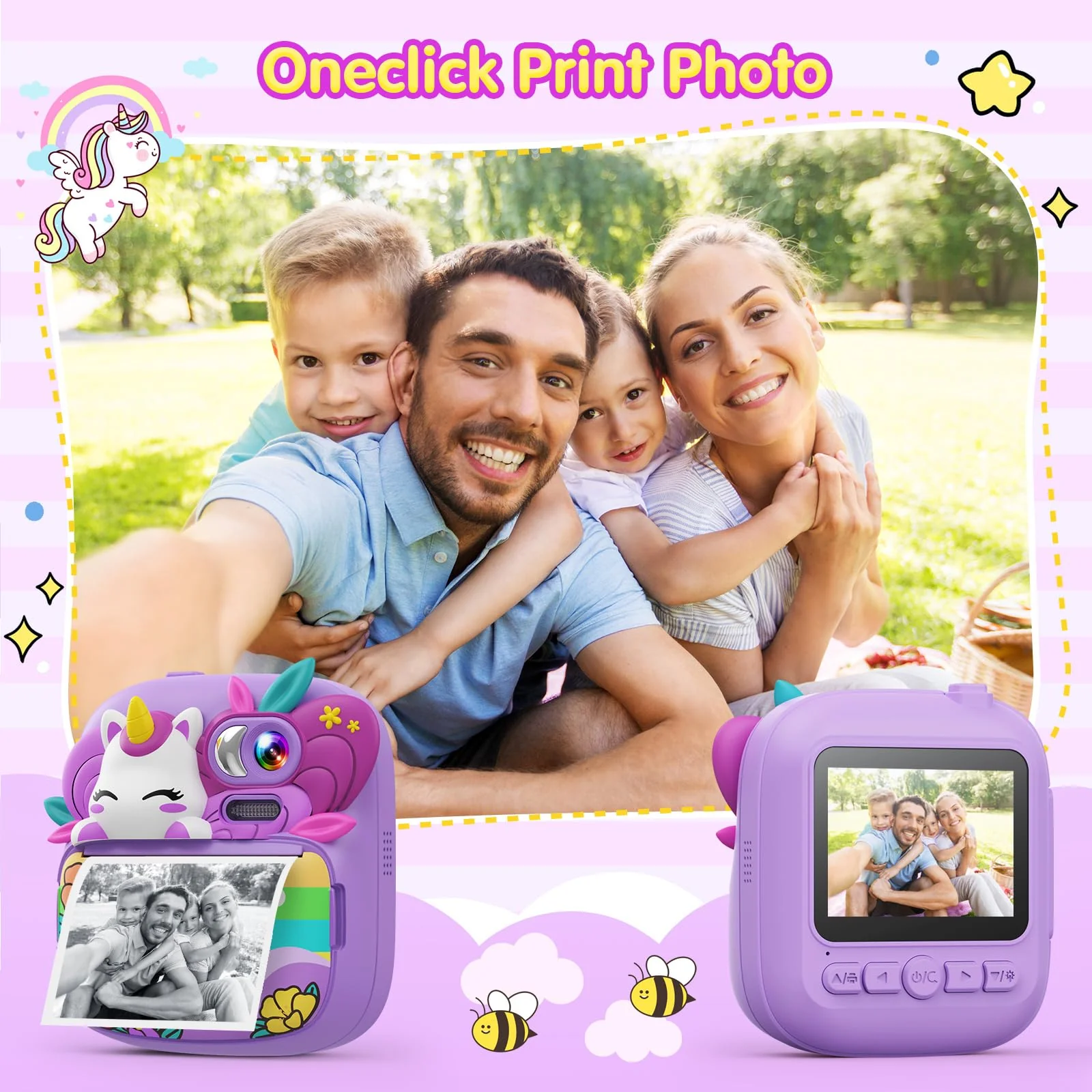 Kids Camera Instant Print, Camera for Kids with Printable Photos, Toddler Camera Toys for Children Ages 3-14, Digital Camera Birthday Gifts for Girls 4 5 6 7 8 9 10 11 12 13 Years Old - Purple - Image 3