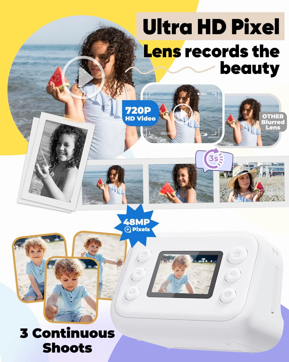 Kids Camera Instant Print, Christmas Birthday Gifts for Girls and Boys Age 3-12,1080P Kids Instant Cameras That Print Photos,Portable Toddler Toy for 3 4 5 6 7 8 9 10 11 Year Old Boys White - Image 3