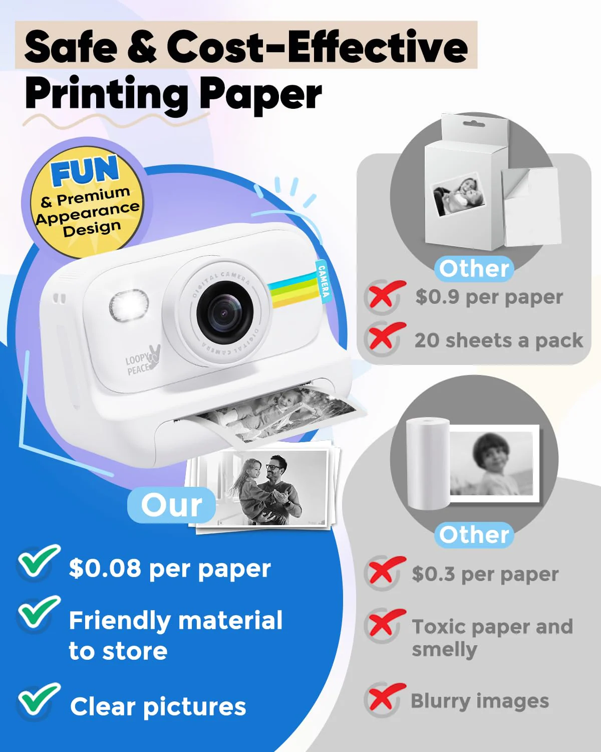 Kids Camera Instant Print, Christmas Birthday Gifts for Girls and Boys Age 3-12,1080P Kids Instant Cameras That Print Photos,Portable Toddler Toy for 3 4 5 6 7 8 9 10 11 Year Old Boys White - Image 6