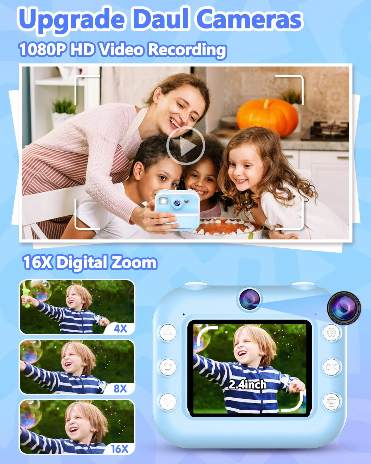 Kids Camera Instant Print, Christmas Birthday Gifts for Kids Age 3-12, HD Camera for Kids with Printing Photo Paper, Portable Toy for 4 5 6 7 8 9 10 Year Old Girl with 32GB SD Card-Blue Blue - Image 3