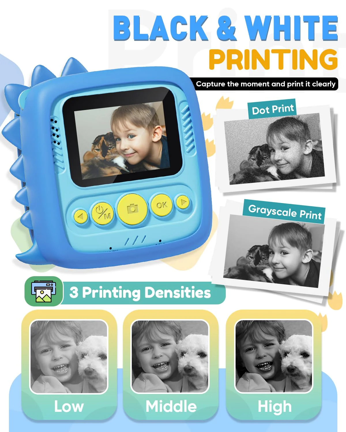 Kids Camera Instant Print, Christmas Birthday Gifts for Kids Age 3-8, 1080P Digital Camera with Silicone Cover, Toddler Portable Travel Toys for 3 4 5 6 7 8 Year Old Girls Boys-Blue Blue - Image 3