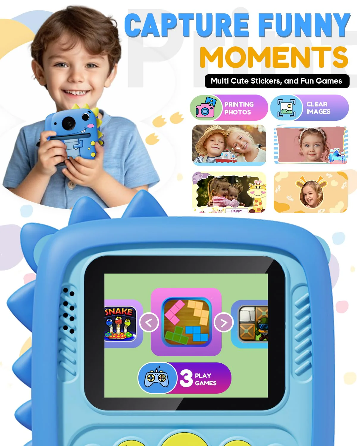 Kids Camera Instant Print, Christmas Birthday Gifts for Kids Age 3-8, 1080P Digital Camera with Silicone Cover, Toddler Portable Travel Toys for 3 4 5 6 7 8 Year Old Girls Boys-Blue Blue - Image 5