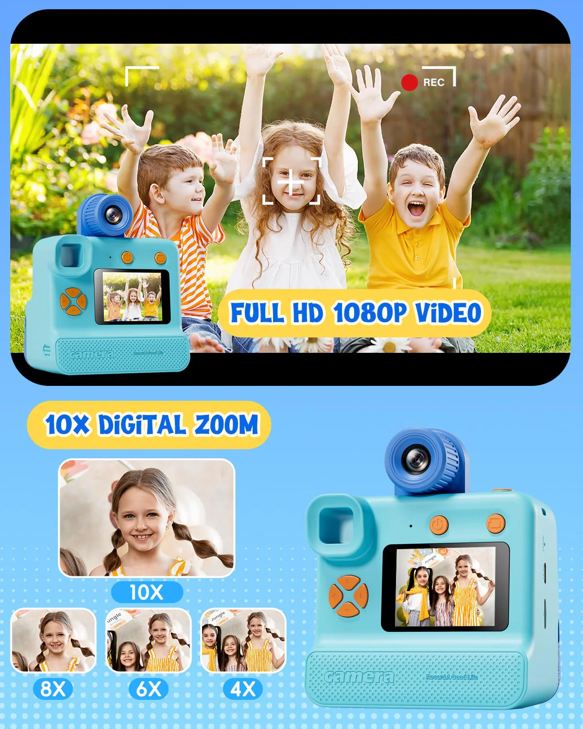 Kids Camera Instant Print, Christmas Birthday Gifts for Toddle Girls Boys Age 3-12, 20MP & 1080P Selfie Digital Camera with 3 Roll No-Ink Print Paper 32G SD Card - Blue - Image 5