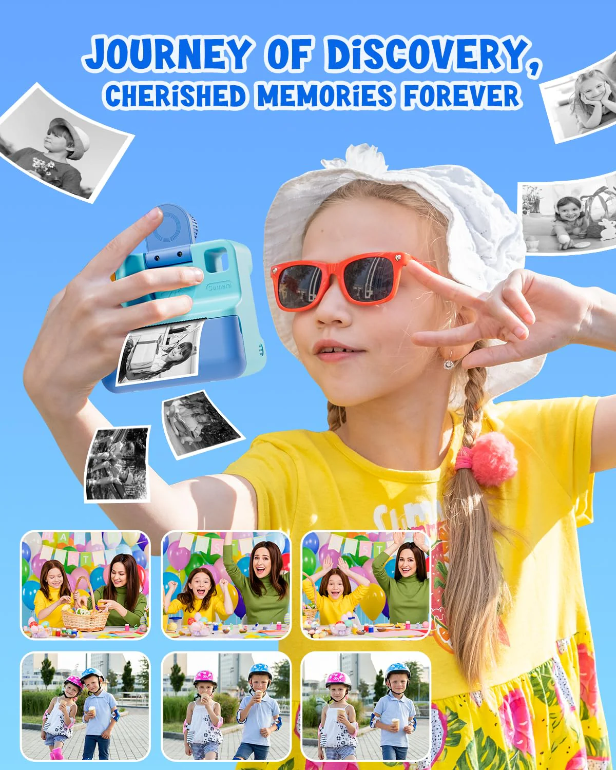 Kids Camera Instant Print, Christmas Birthday Gifts for Toddle Girls Boys Age 3-12, 20MP & 1080P Selfie Digital Camera with 3 Roll No-Ink Print Paper 32G SD Card - Blue - Image 6