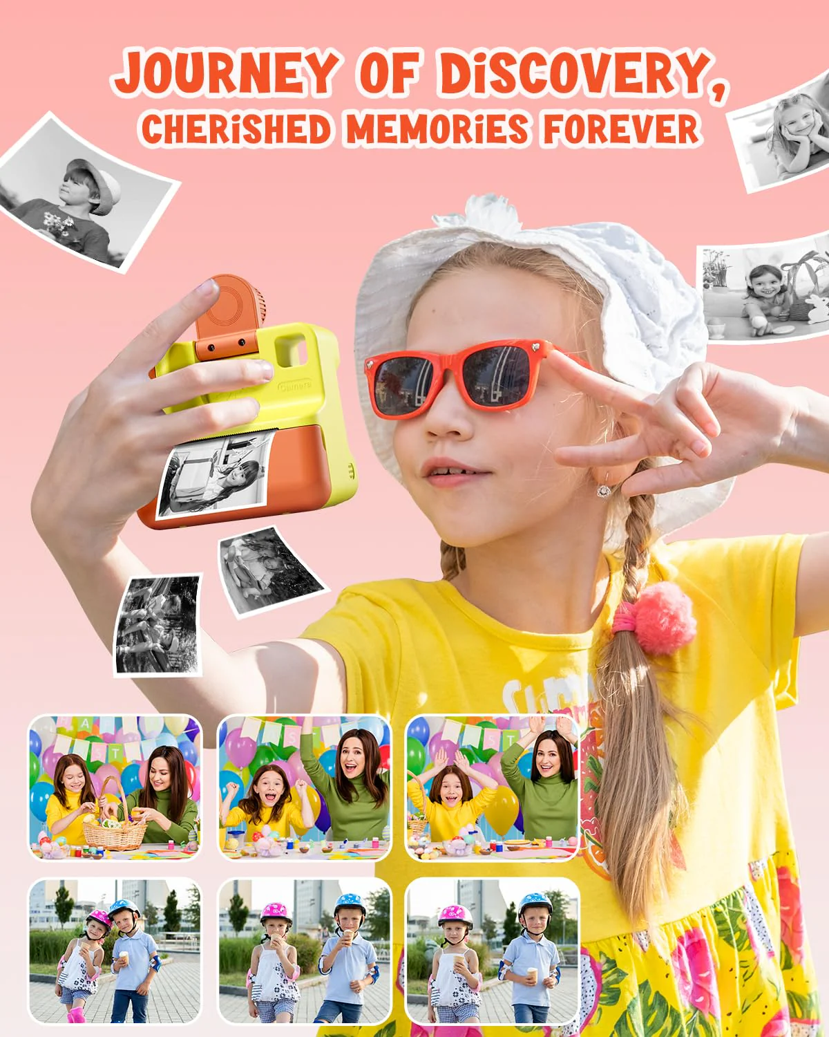 Kids Camera Instant Print, Christmas Birthday Gifts for Toddle Girls Boys Age 3-12, 20MP & 1080P Selfie Digital Camera with 3 Roll No-Ink Print Paper 32G SD Card - Yellow - Image 6