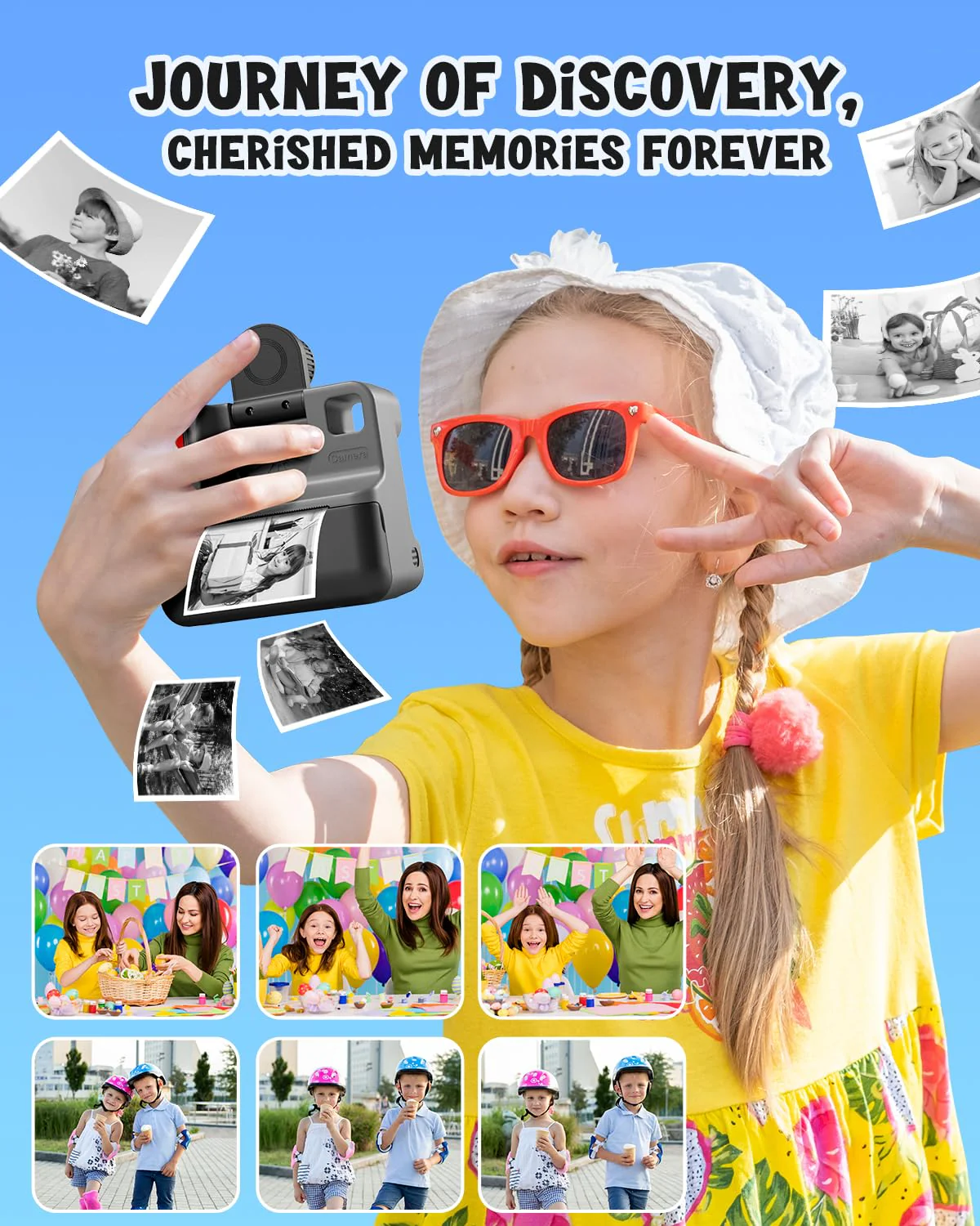 Kids Camera Instant Print, Christmas Birthday Gifts for Toddle Girls Boys Age 3-12, 24MP & 1080P Selfie Digital Camera with 3 Roll No-Ink Print Paper 32G SD Card - Black - Image 6