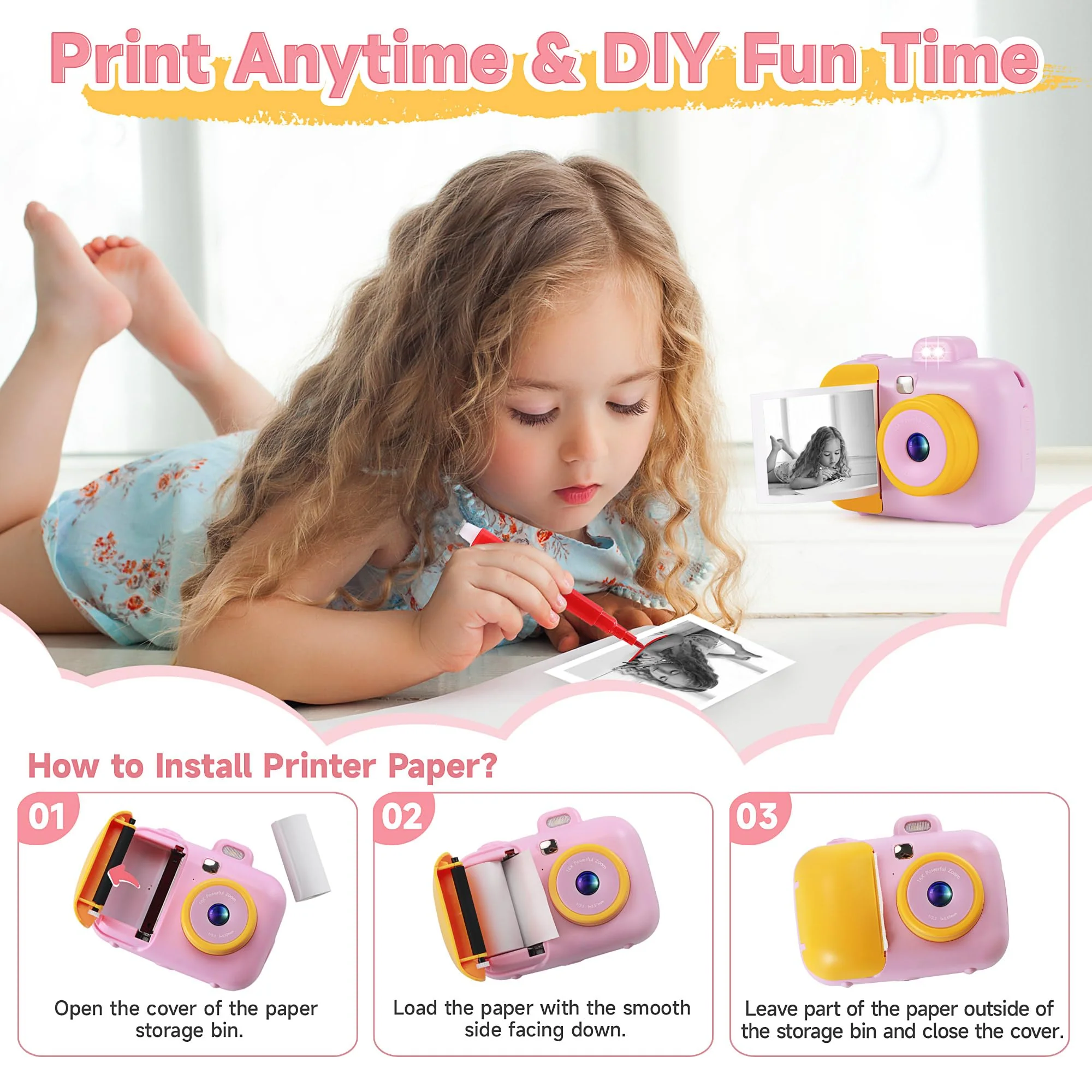Kids Camera Instant Print for Girls Boys Age 3-12 Kids Toys, YEEHAO 12MP 1080P Kids Digital Cameras Christmas Birthday Gifts for 4 5 6 7 8 9 10 Year Old Girls, Toddler Camera Girls Toys - Image 5