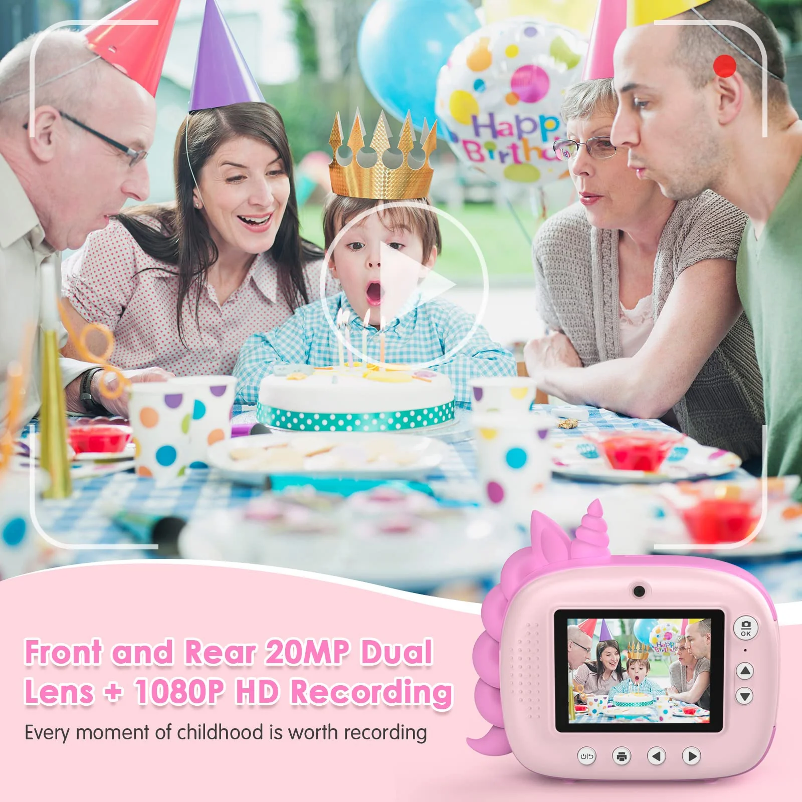 Kids Camera Instant Print, Selfie Digital Camera for Kids with Print Paper & 32G Card, 2.5K Video & Instant Print Camera with Color Pens for DIY, Fun Gift for Girls Boys 3-12 Years Old (Pink) Pink - Image 2