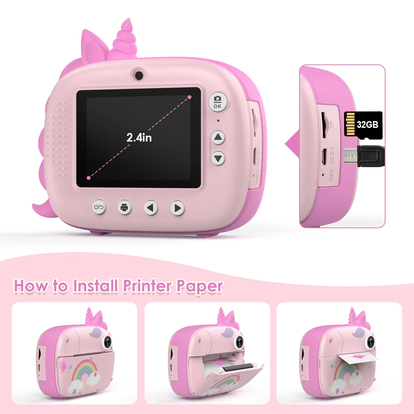 Kids Camera Instant Print, Selfie Digital Camera for Kids with Print Paper & 32G Card, 2.5K Video & Instant Print Camera with Color Pens for DIY, Fun Gift for Girls Boys 3-12 Years Old (Pink) Pink - Image 7