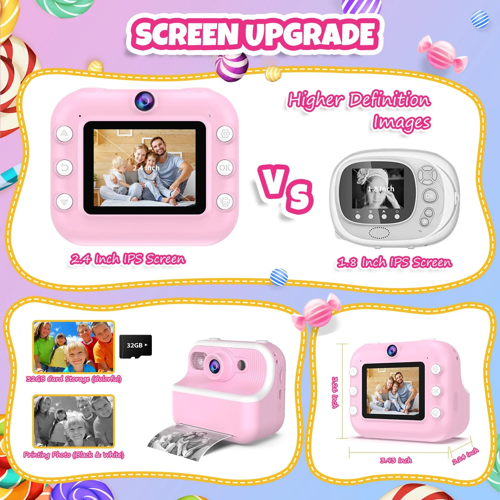 Kids Camera Instant Print Toys Toddler Cameras Printing Photos - 1080P Video Cameras - 12Mp Children Digital Selfie Camera Gift for Girls Boys Age 3-12 with 32GB SD Card (Pink) Pink - Image 5