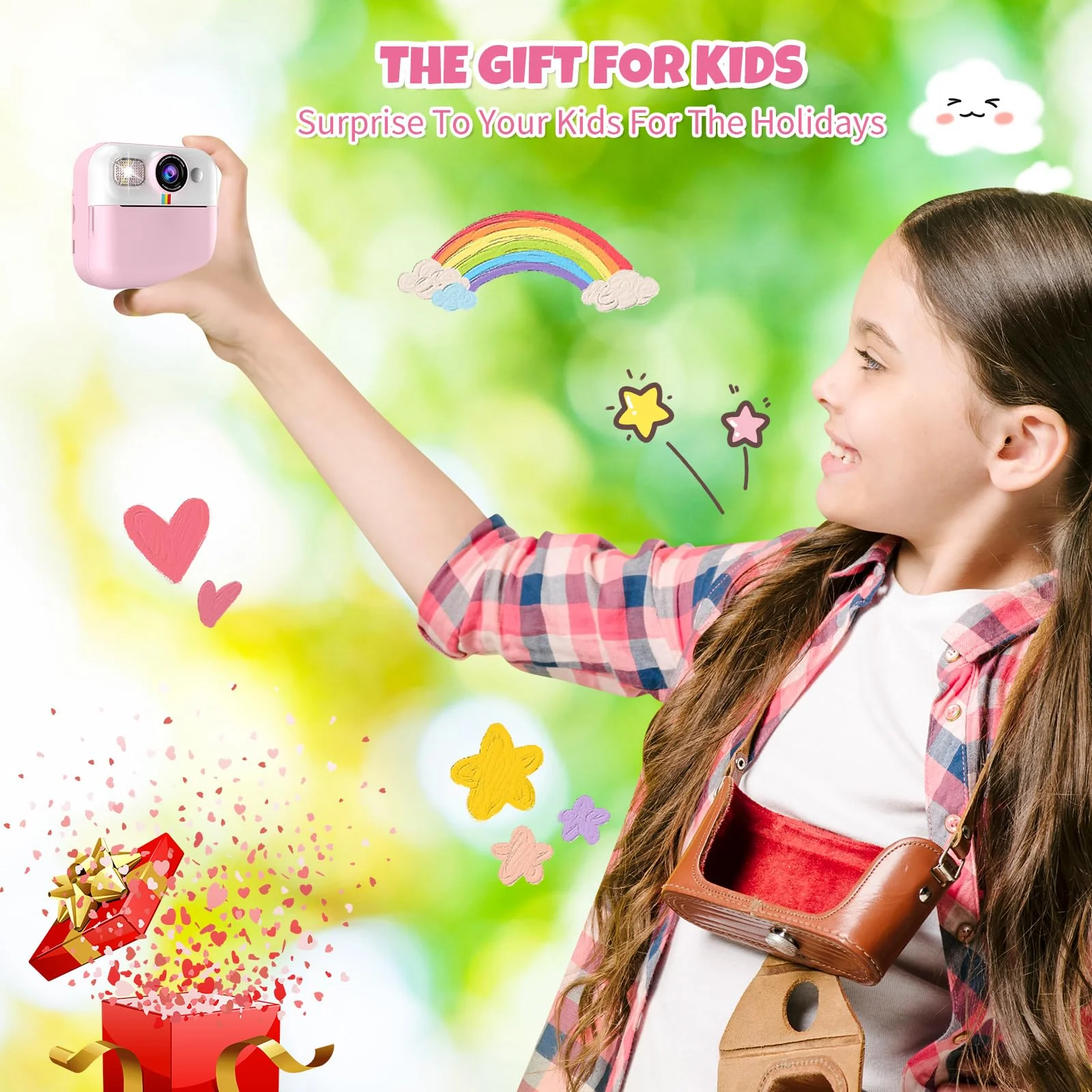 Kids Camera,Toddler Camera Instant Print Toys,1080P Children Printable Camera,Pink Selfie Camera Christmas Birthday Gifts for Girls Boys Age 3-10 with 3 Roller Photo Paper (Pink) Pink - Image 7