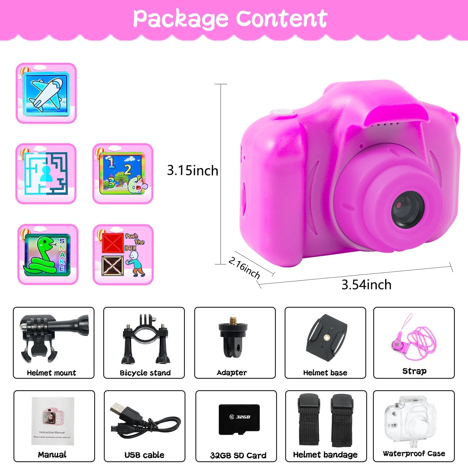 Kids Camera Underwater Waterproof Digital Camera for Kids 2 Inch IPS Screen 1080P HD Kids Video Action Camera for 3 4 5 6 7 8 9 10 Year Old Girls Boys Thanksgiving Christmas Birthday Gift Rose Red - Image 3