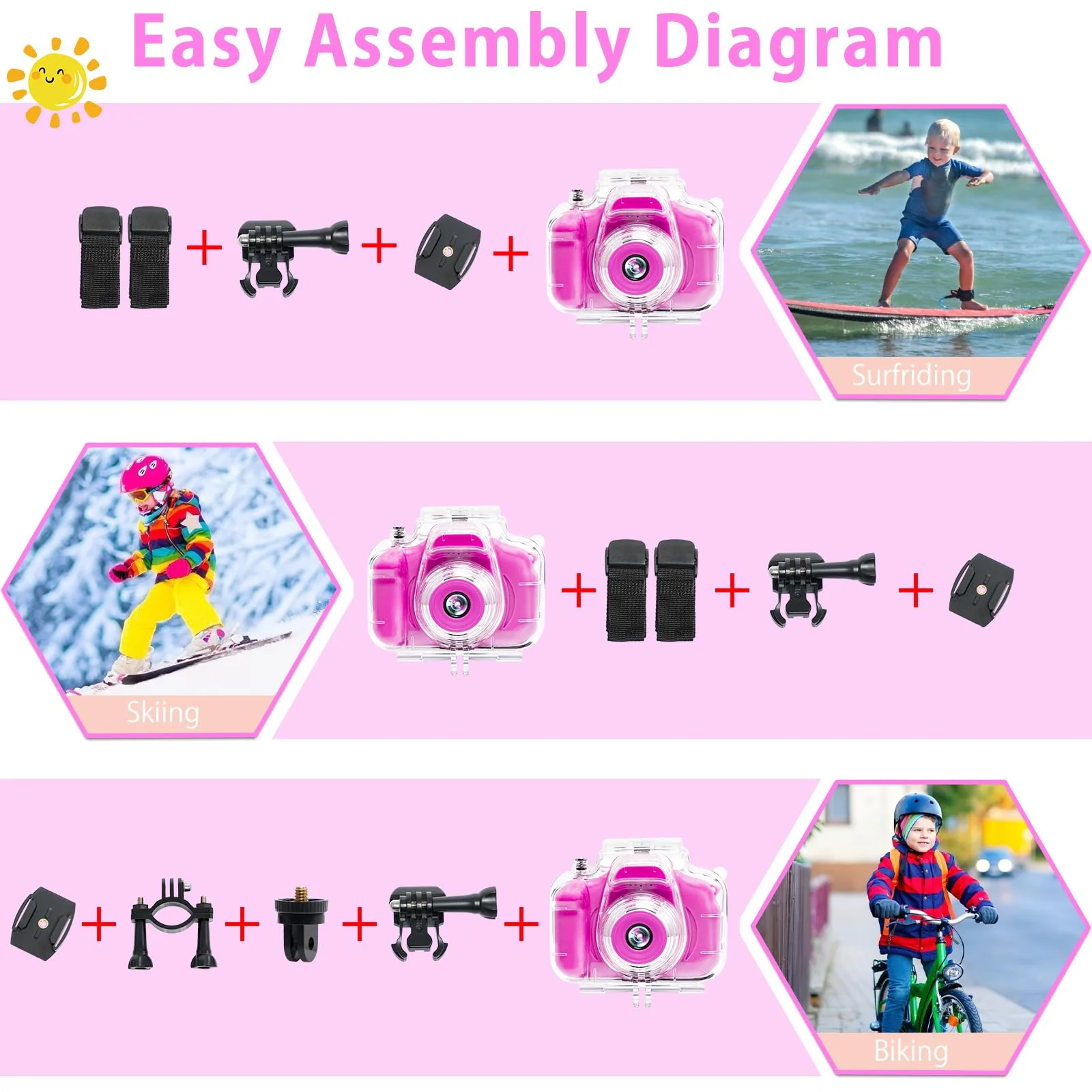 Kids Camera Underwater Waterproof Digital Camera for Kids 2 Inch IPS Screen 1080P HD Kids Video Action Camera for 3 4 5 6 7 8 9 10 Year Old Girls Boys Thanksgiving Christmas Birthday Gift Rose Red - Image 4