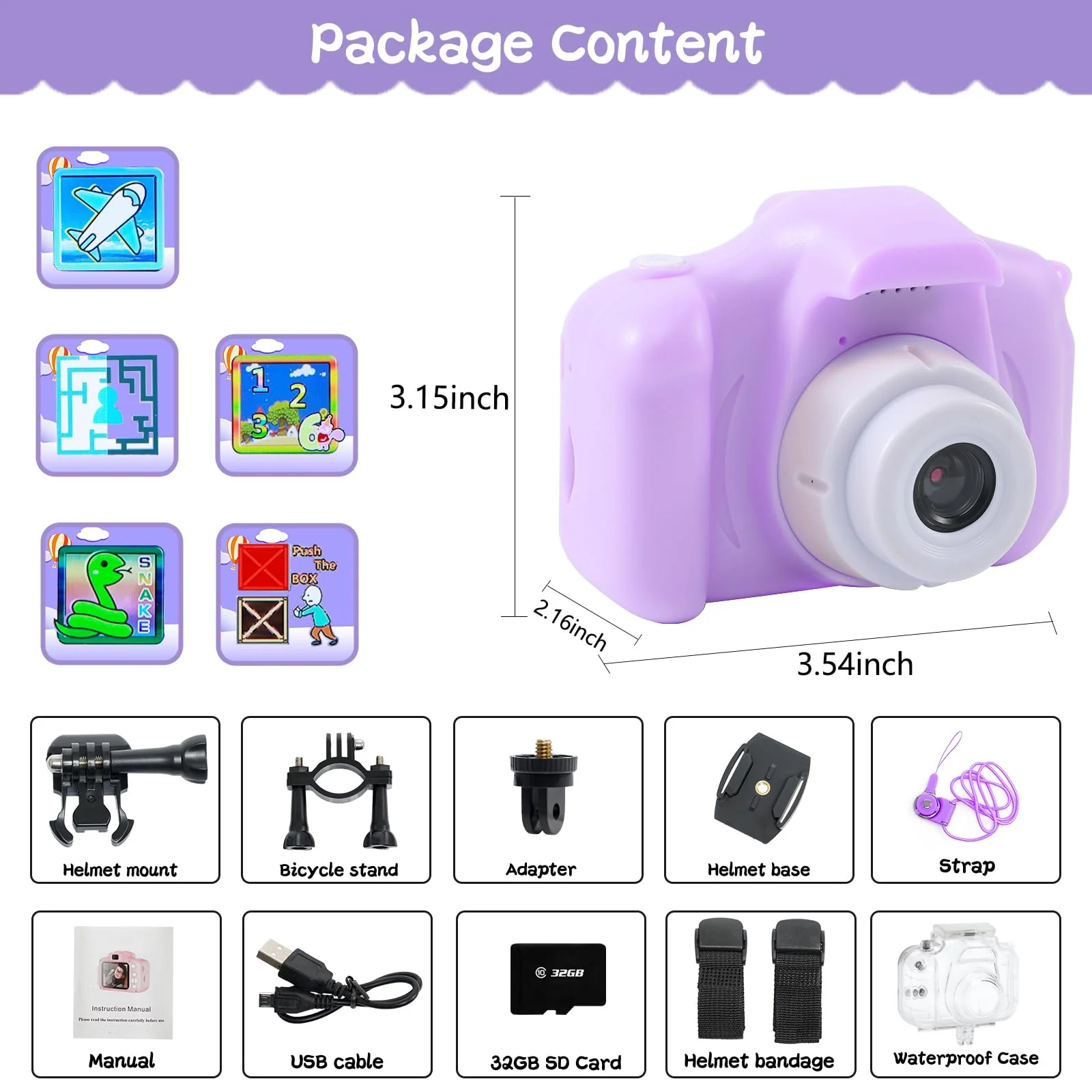Kids Camera Waterproof Underwater Camera for 3-12 Year Old Boys Girls 2 Inch IPS Screen 1080P HD Digital Kids Video Camera Indoor Outdoor Action Cameras Best Christmas Birthday Gifts Purple - Image 3