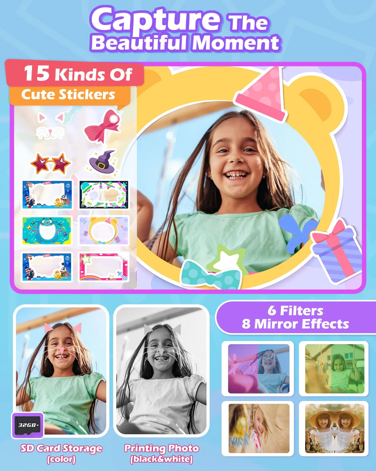 Kids Digital Camera with 1080P Video, IPS Screen, 32GB SD Card - Christmas Gift, Age 3-12 Purple - Image 3