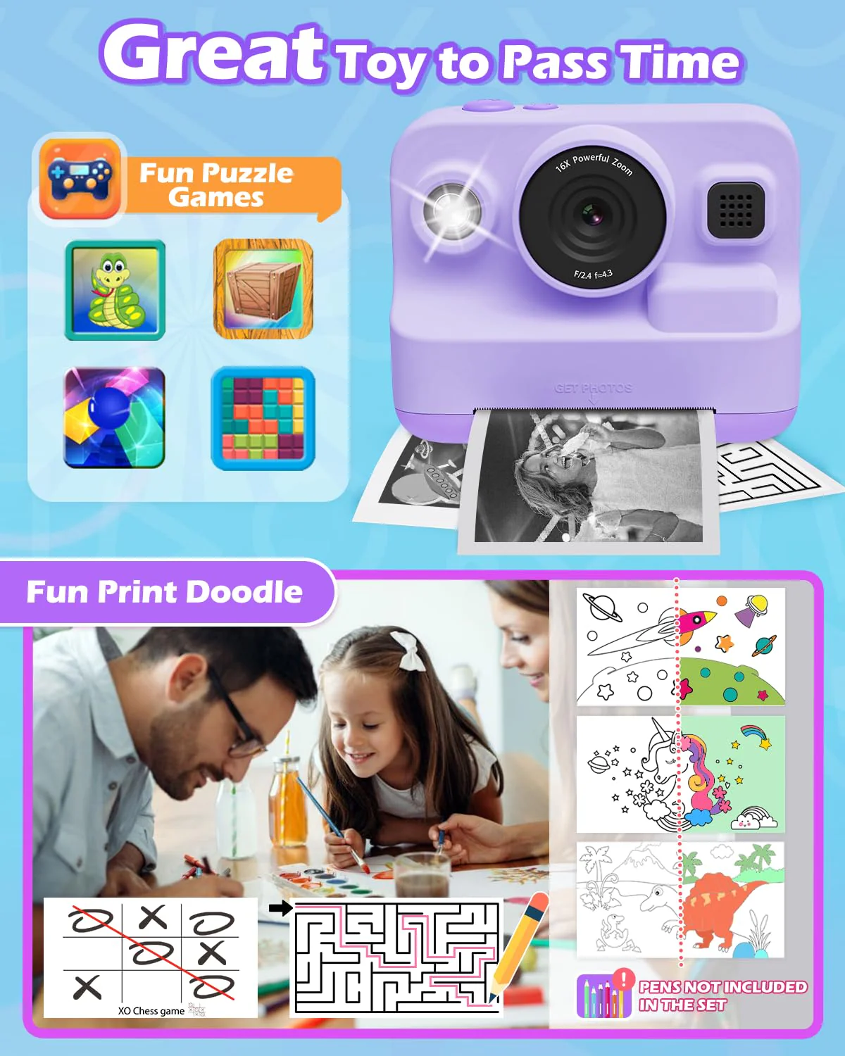 Kids Digital Camera with 1080P Video, IPS Screen, 32GB SD Card - Christmas Gift, Age 3-12 Purple - Image 5