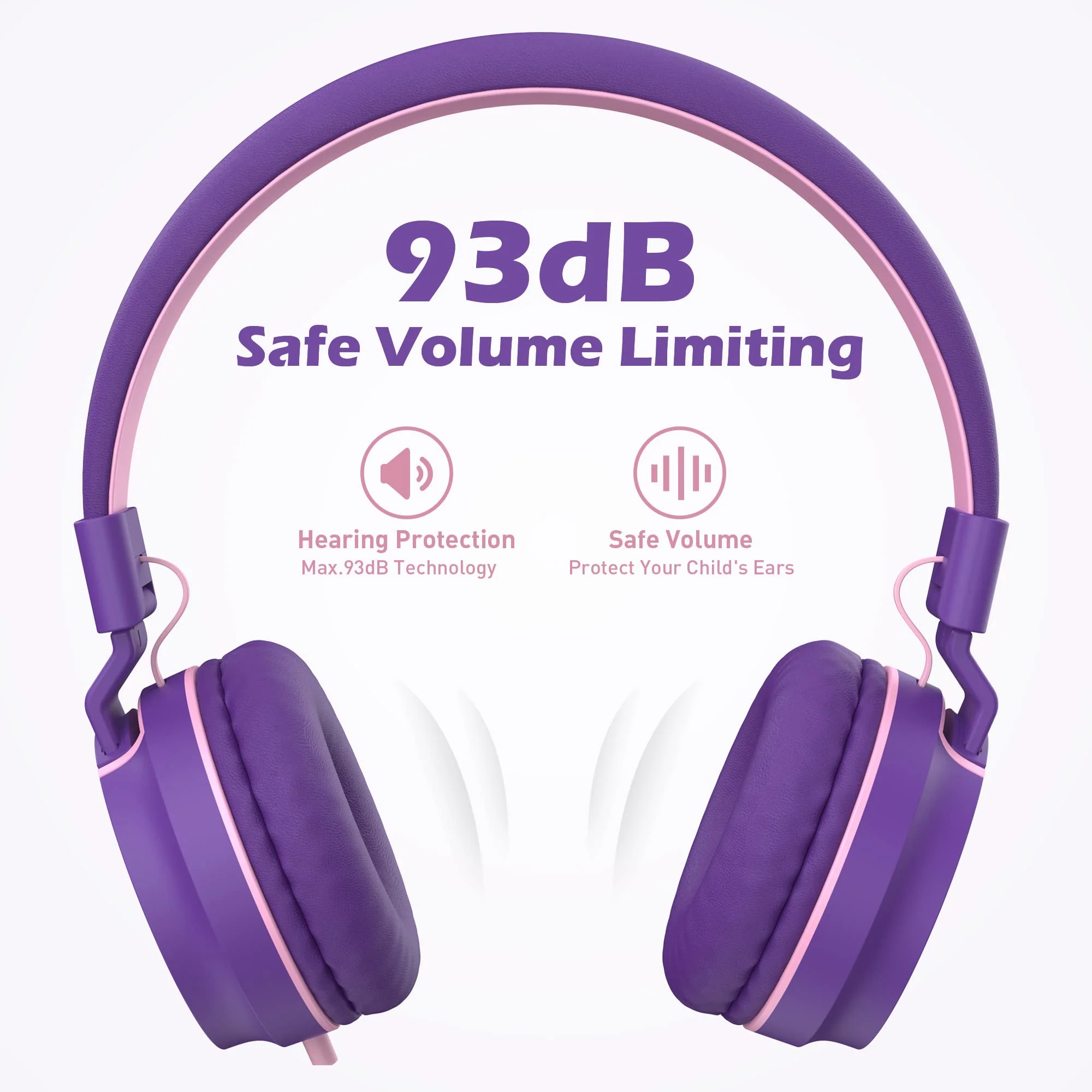 Kids Headphones, AILIHEN I35 On-Ear Headphones for School, Safe Volume 93dB, HD Mic Stereo Headphone for Kid Girls Children, Foldable Wired 3.5mm for Chromebook, Laptop, Computer, Tablet (Pink Purple) Pink Purple - Image 5