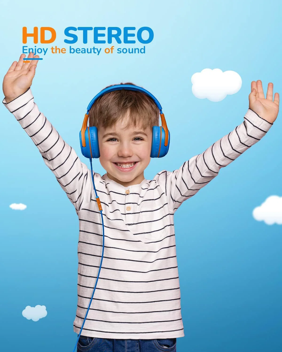 Kids Headphones Wired Toddler Headphones with Microphone, Over-Ear Headphones, 85/94dB Volume-Limiting, 3.5mm Jack, Foldable On-Ear Design - Safe & Comfortable for Learning & Entertainment BlueOrange - Image 6