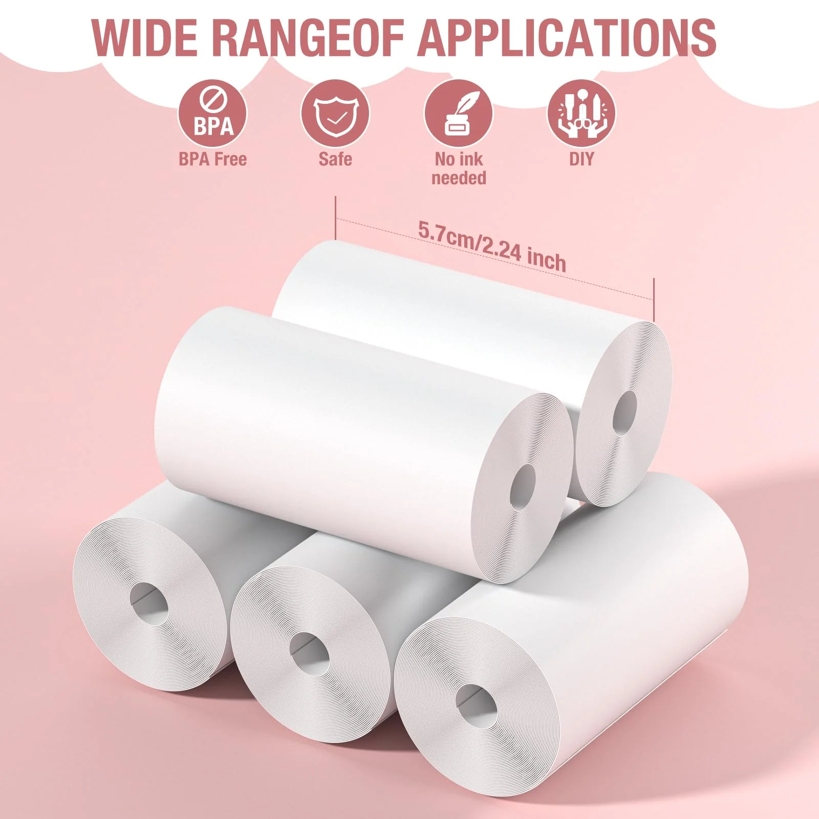 Kids Instant Camera Refill Print Paper-5 Rolls for Kids Instant Print Camera,HD Printing Thermal Print Paper Set Portable Refill Print Paper - Image 2