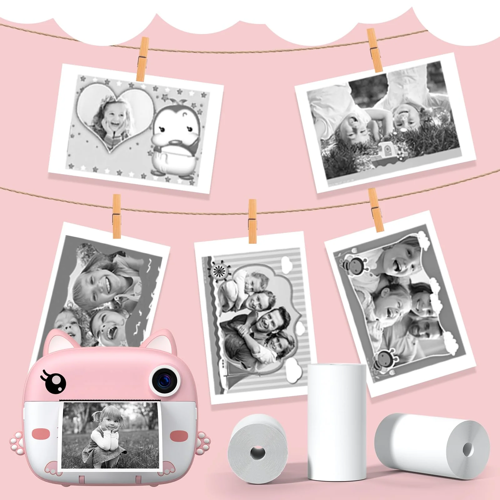 Kids Instant Camera Refill Print Paper-5 Rolls for Kids Instant Print Camera,HD Printing Thermal Print Paper Set Portable Refill Print Paper - Image 4