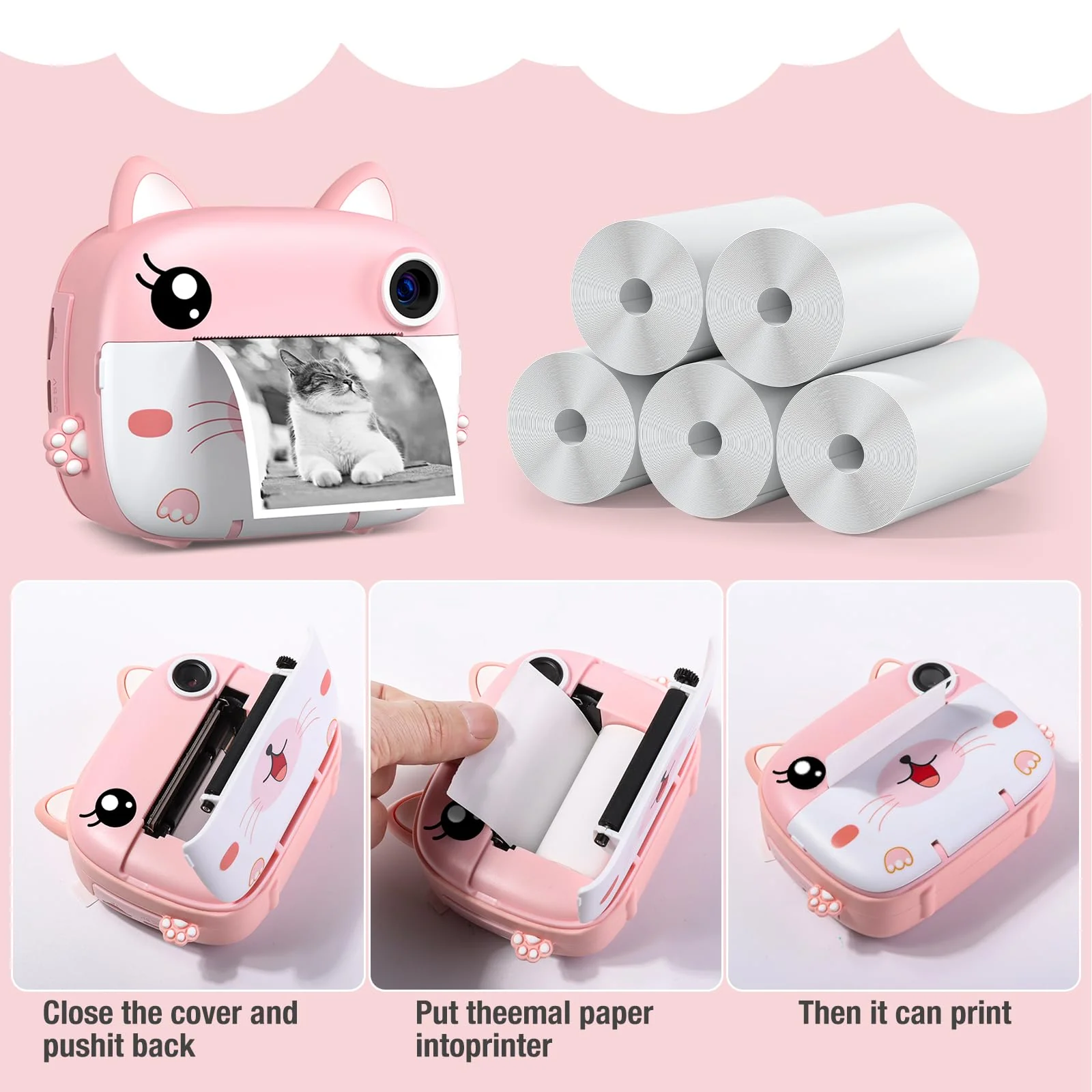Kids Instant Camera Refill Print Paper-5 Rolls for Kids Instant Print Camera,HD Printing Thermal Print Paper Set Portable Refill Print Paper - Image 5