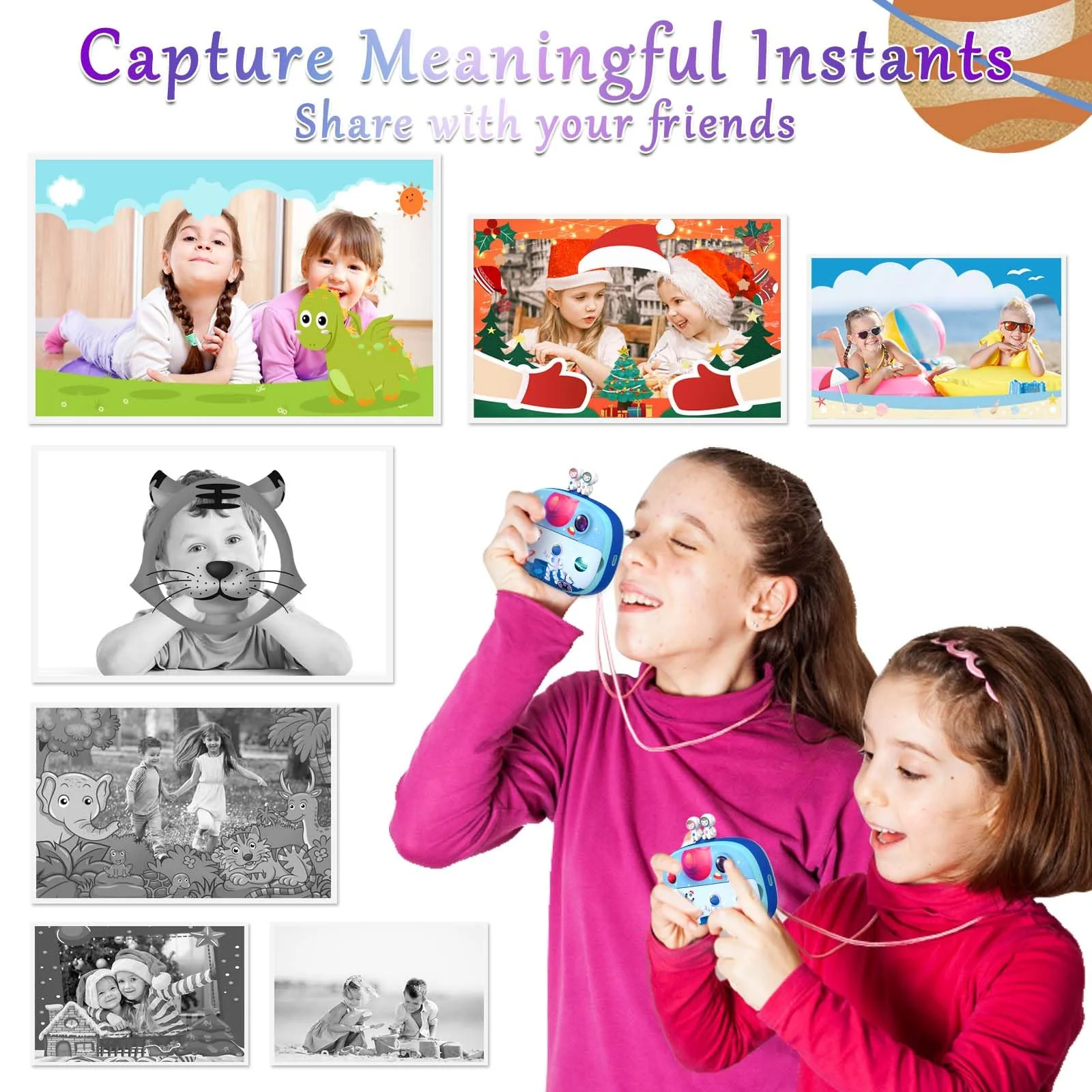 Kids Instant Printing Camera with Print Papers2.4 inch 1080P LCD Screen Dual Camera Toddler Camera - P83 (Blue) Blue - Image 2