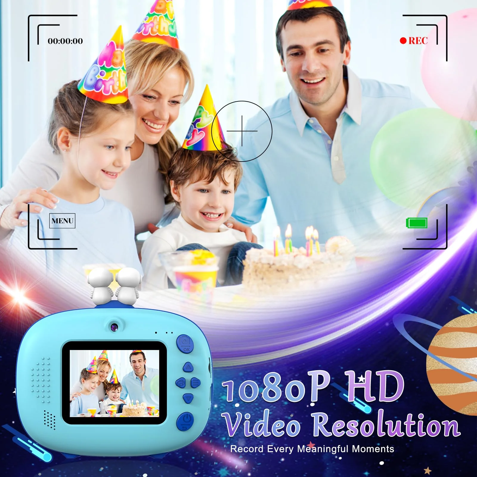 Kids Instant Printing Camera with Print Papers2.4 inch 1080P LCD Screen Dual Camera Toddler Camera - P83 (Blue) Blue - Image 3