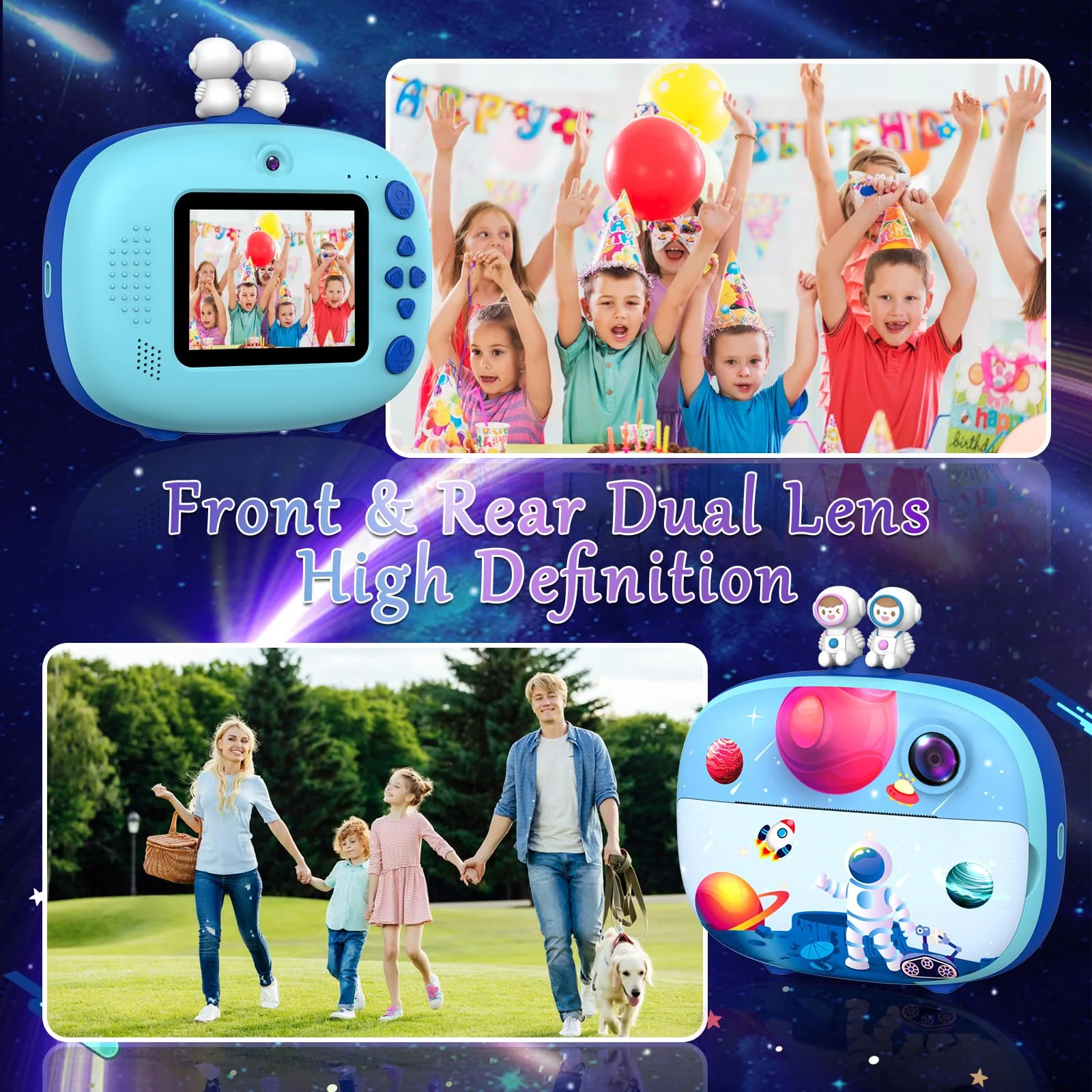 Kids Instant Printing Camera with Print Papers2.4 inch 1080P LCD Screen Dual Camera Toddler Camera - P83 (Blue) Blue - Image 6