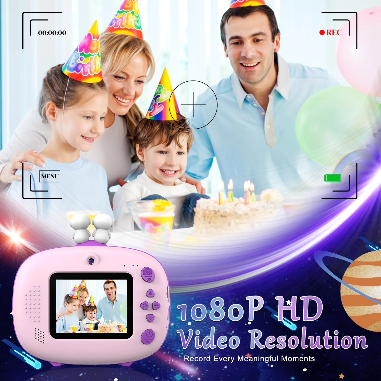 Kids Instant Printing Camera with Print Papers2.4 inch 1080P LCD Screen Dual Camera Toddler Camera - P83 (Purple) Purple - Image 4