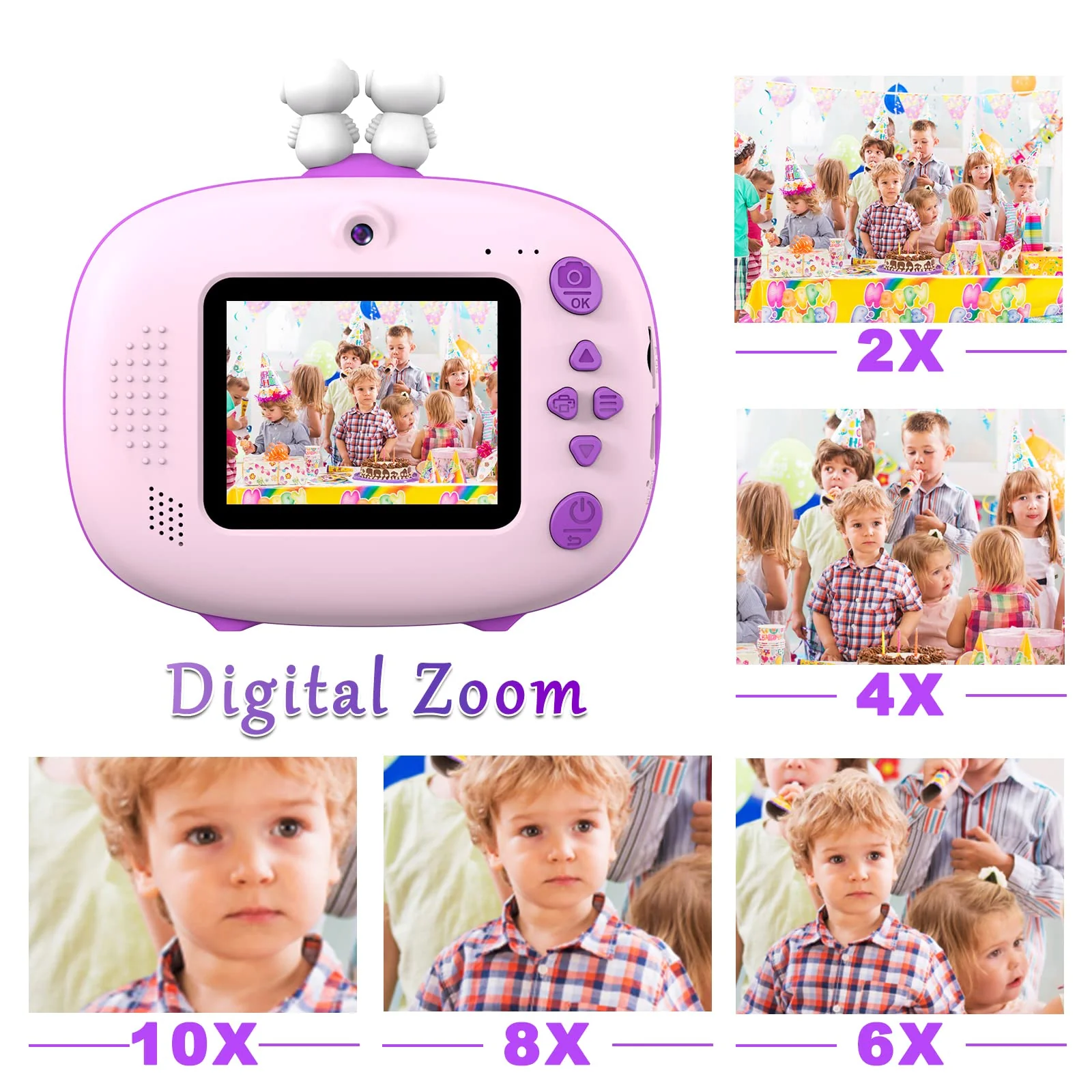 Kids Instant Printing Camera with Print Papers2.4 inch 1080P LCD Screen Dual Camera Toddler Camera - P83 (Purple) Purple - Image 5