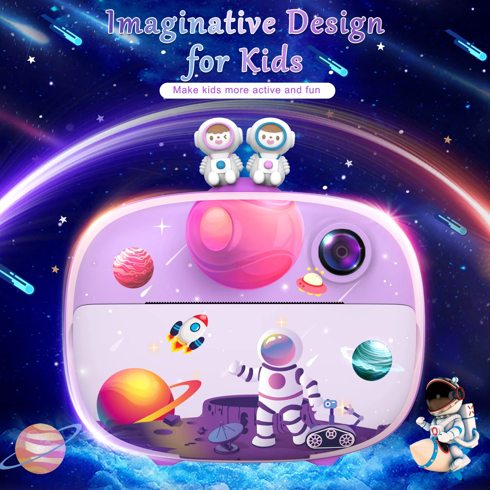Kids Instant Printing Camera with Print Papers2.4 inch 1080P LCD Screen Dual Camera Toddler Camera - P83 (Purple) Purple - Image 7
