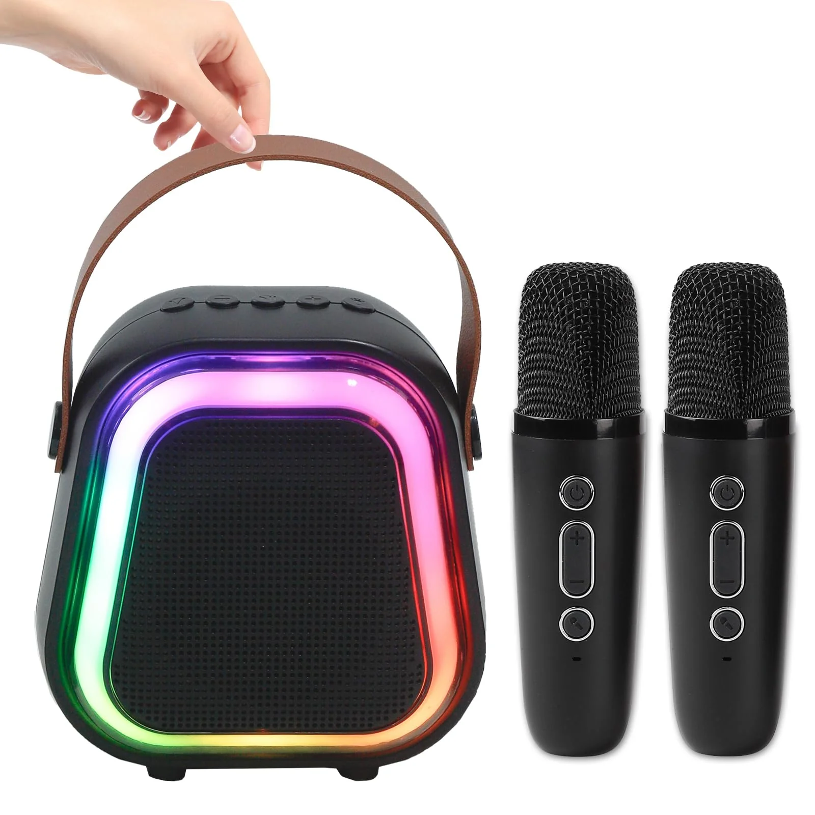 Kids Karaoke Machine for Adults, Portable Bluetooth Mini Karaoke Microphone, Singing Speaker with 2 Wireless Mic and Party Light, Birthday Gifts for Boys Girls, Family Home Party