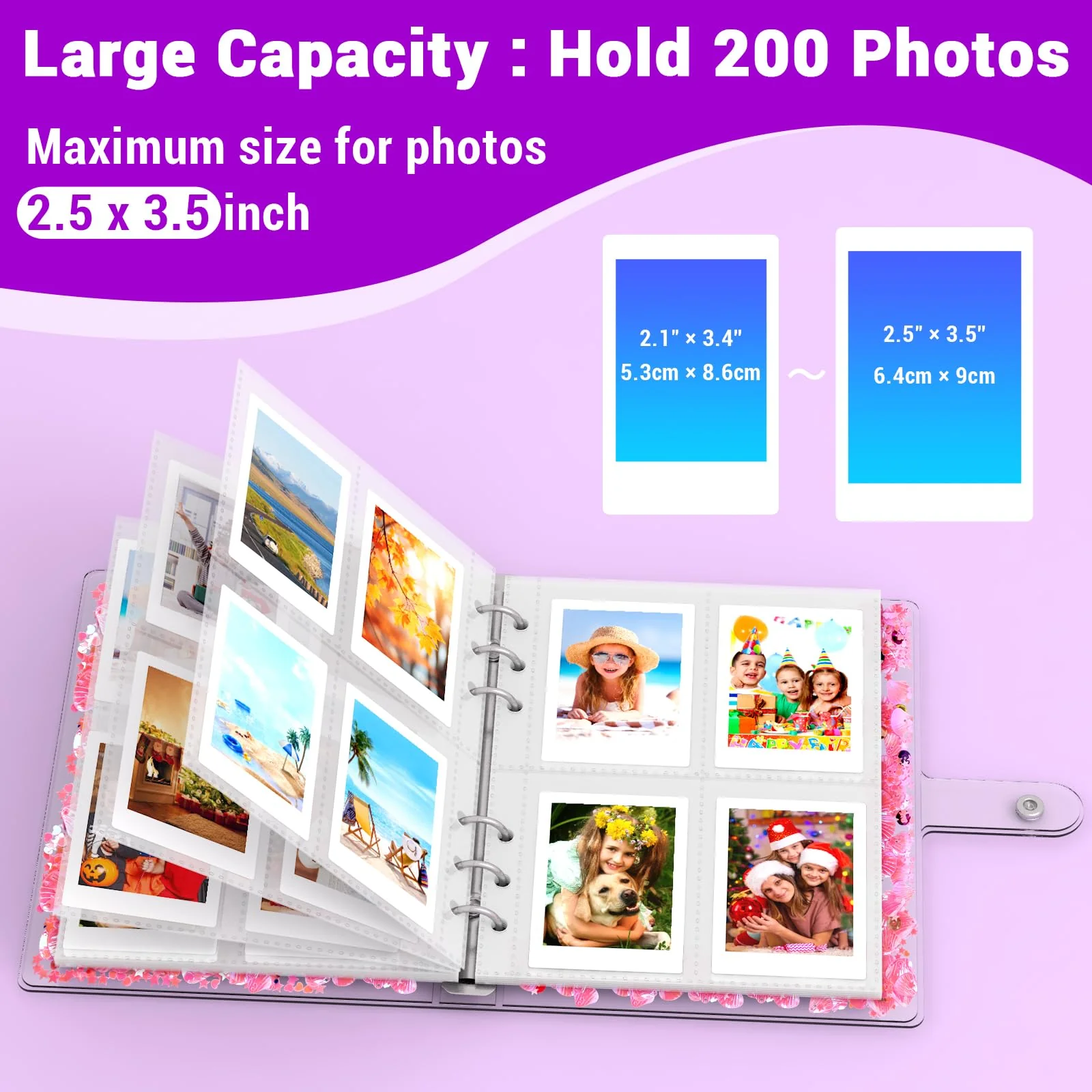 Kids Photo Album for Instax Mini, Photo Album for Polaroid, Applicable to Fujifilm Instax Mini 11 12 40 KODAK Mini Photo, Gift for 4 5 6 7 8 9 10 Year Old Girls (200 photos) - Image 3