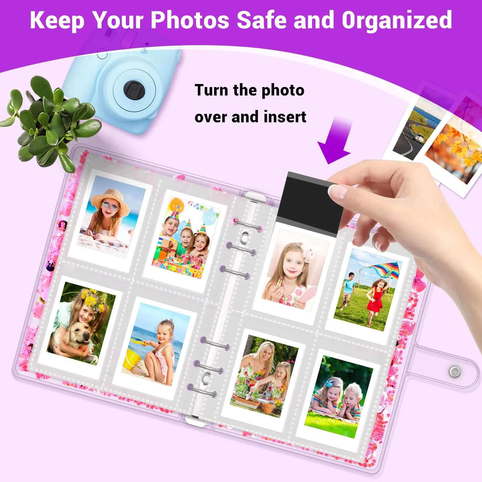 Kids Photo Album for Instax Mini, Photo Album for Polaroid, Applicable to Fujifilm Instax Mini 11 12 40 KODAK Mini Photo, Gift for 4 5 6 7 8 9 10 Year Old Girls (200 photos) - Image 4