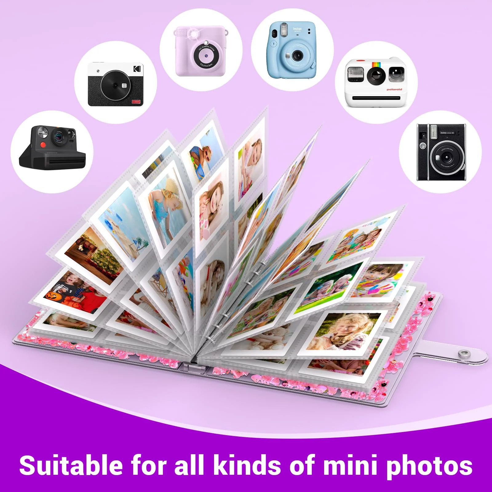 Kids Photo Album for Instax Mini, Photo Album for Polaroid, Applicable to Fujifilm Instax Mini 11 12 40 KODAK Mini Photo, Gift for 4 5 6 7 8 9 10 Year Old Girls (200 photos) - Image 5