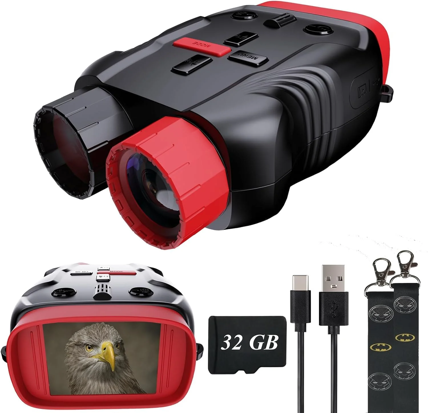 Kids Toys Night Vision Goggles for Kids Ages 5 and Up Gifts for Kids 32GB Card, 5X Zoom Kids Camera Night Vision Binoculars for Kids for Kids Red