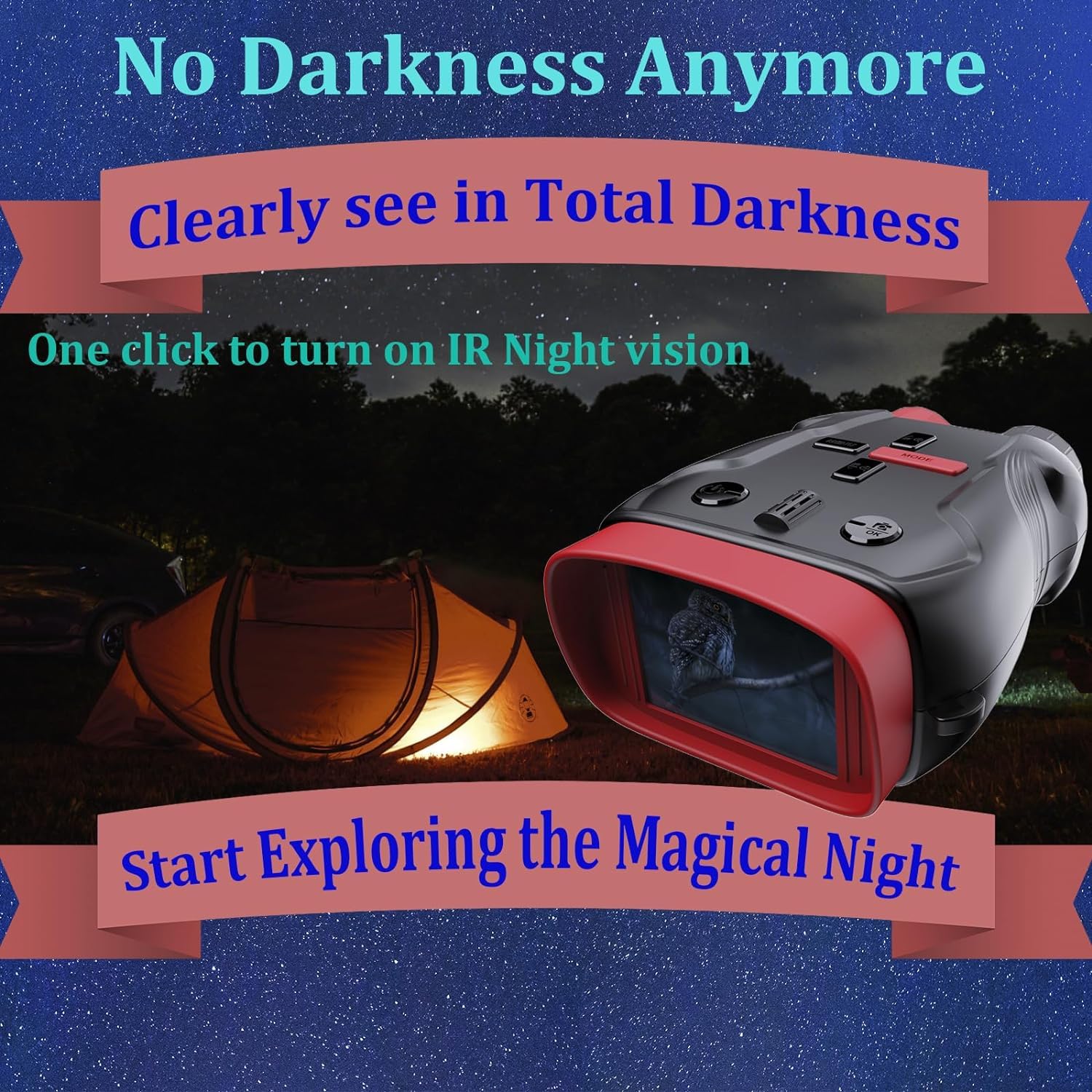 Kids Toys Night Vision Goggles for Kids Ages 5 and Up Gifts for Kids 32GB Card, 5X Zoom Kids Camera Night Vision Binoculars for Kids for Kids Red - Image 3