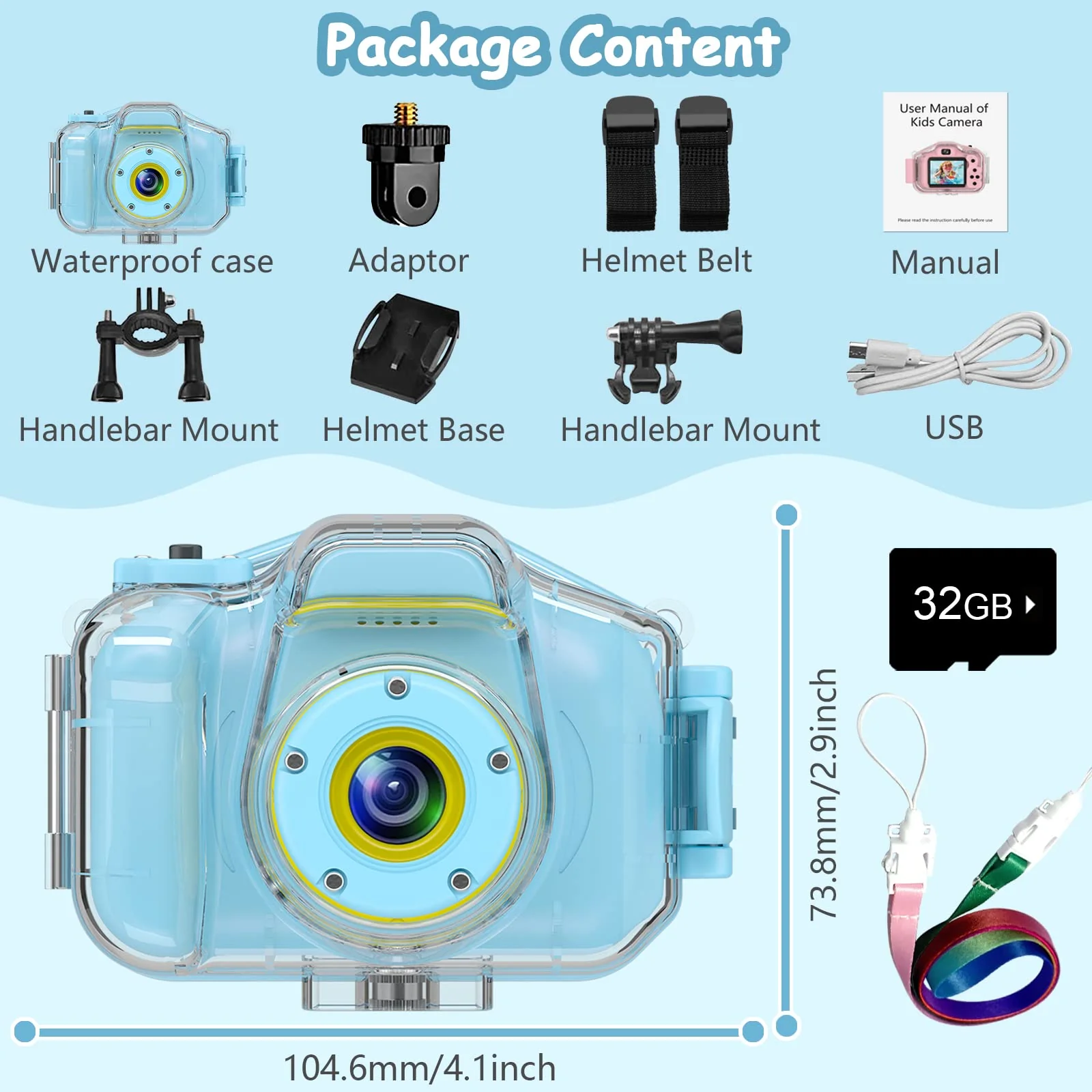 Kids Waterproof Camera for Boys, Christmas Birthday Gifts for Toys 3-12 Year Old, Mini Children Underwater Digital Action Camcorder (Light Blue) Light Blue - Image 7