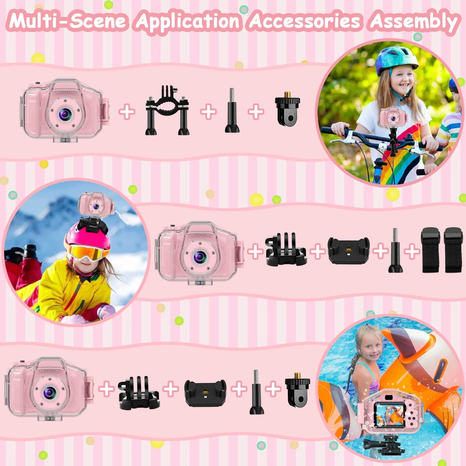 Kids Waterproof Camera for Girls, Christmas Birthday 3-12 Year Old Boys Toddler Toys Gifts, Mini Underwater Children HD Digital Action Cameras, 2 Inch IPS Screen with 32GB Card (Pink) Pink - Image 6
