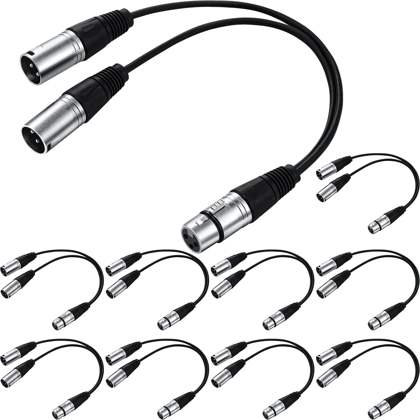 Kigeli XLR Y Splitter Cable 1 Female to 2 Male Patch Cable Balanced Microphone Cord Audio Adaptor for Speaker Stereo Mic to L and R Audio Track, 1 Foot(10 Pcs) 10
