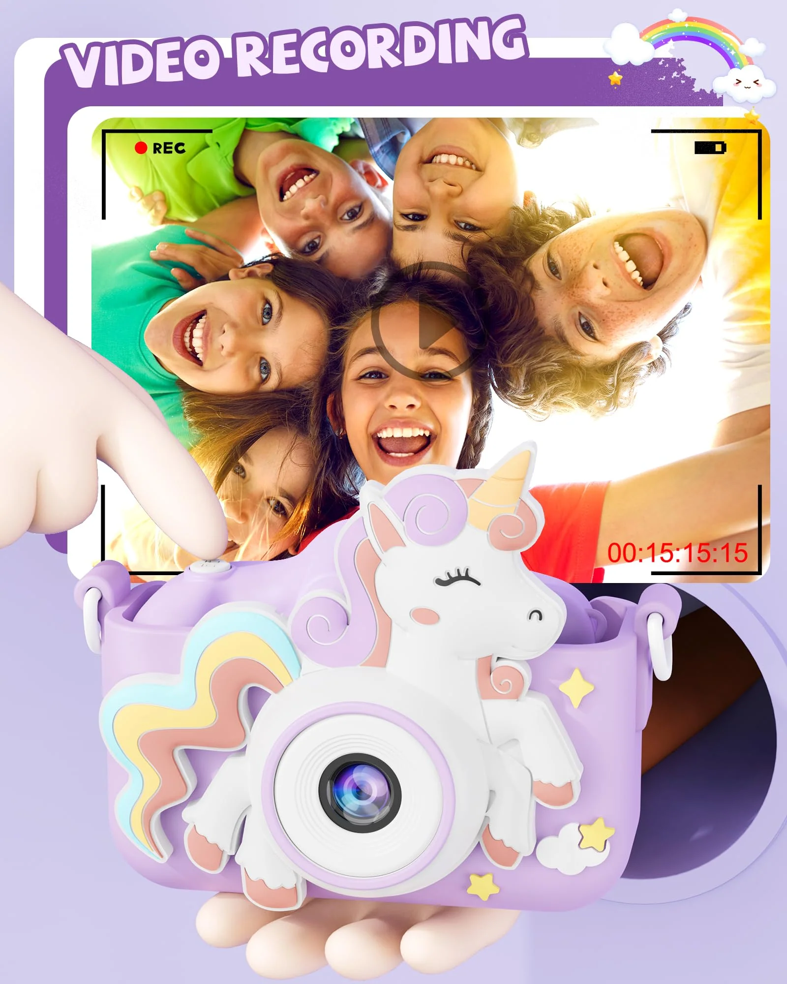 Kikapabi Kids Camera Toys Selfie Digital Camera for Kids Age 3-10 Video Camera with 32G SD Card Christmas Birthday Gifts for Girls (Purple) Purple - Image 7
