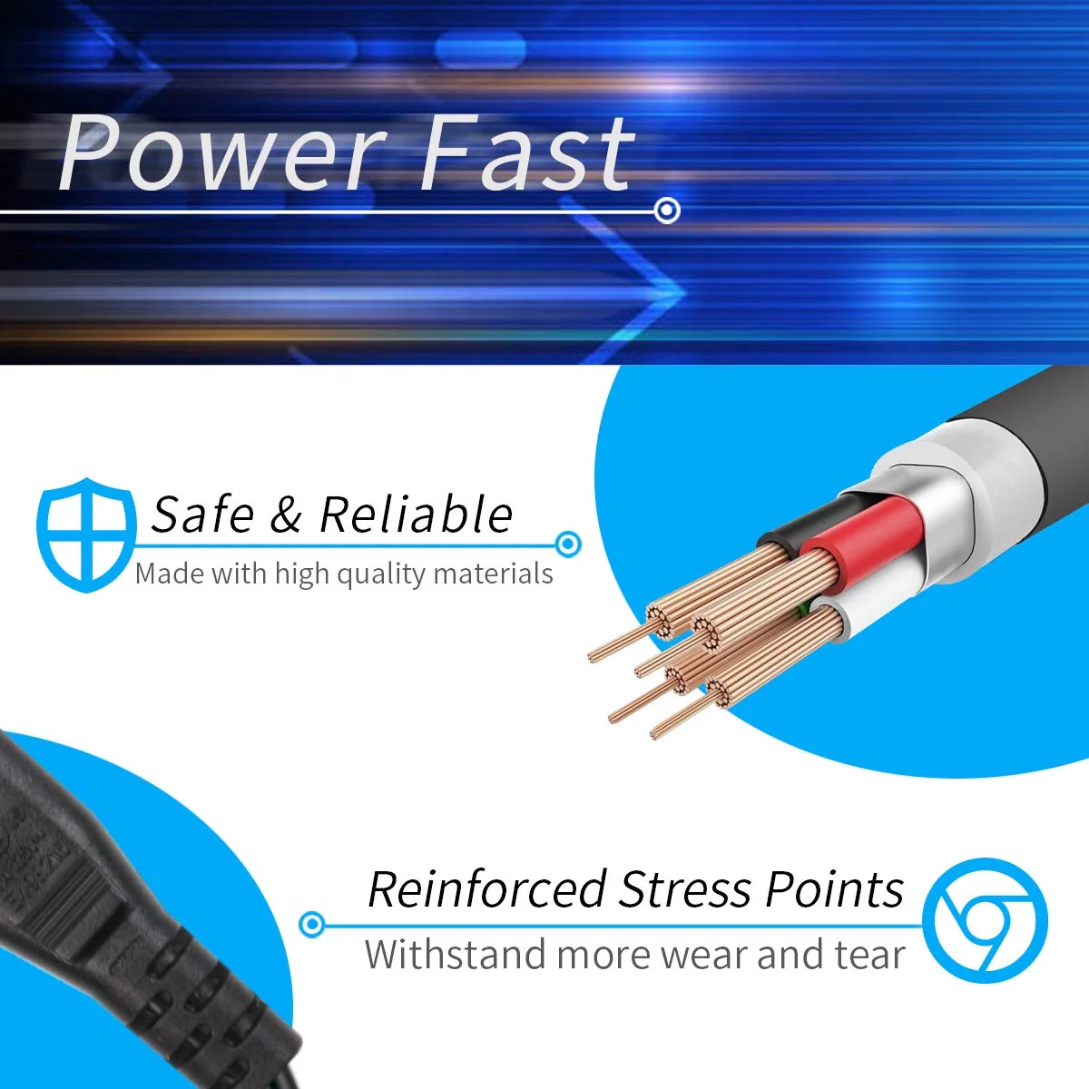 Kimaru TV Power Cord for Samsung LG TCL Sony LED LCD Insignia Sharp Toshiba JVC Hisense Electronics (4Ft Cable) - Image 3
