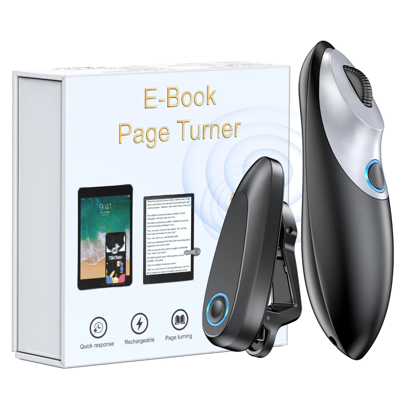 Kindle Page Turner Remote for Reading and eReaders, TikTok Remote Control, Camera Video Recording Remote Triggers, Page Turner for Kindle, iPhone, iPad, Android, Tablets with Wrist Strap Black