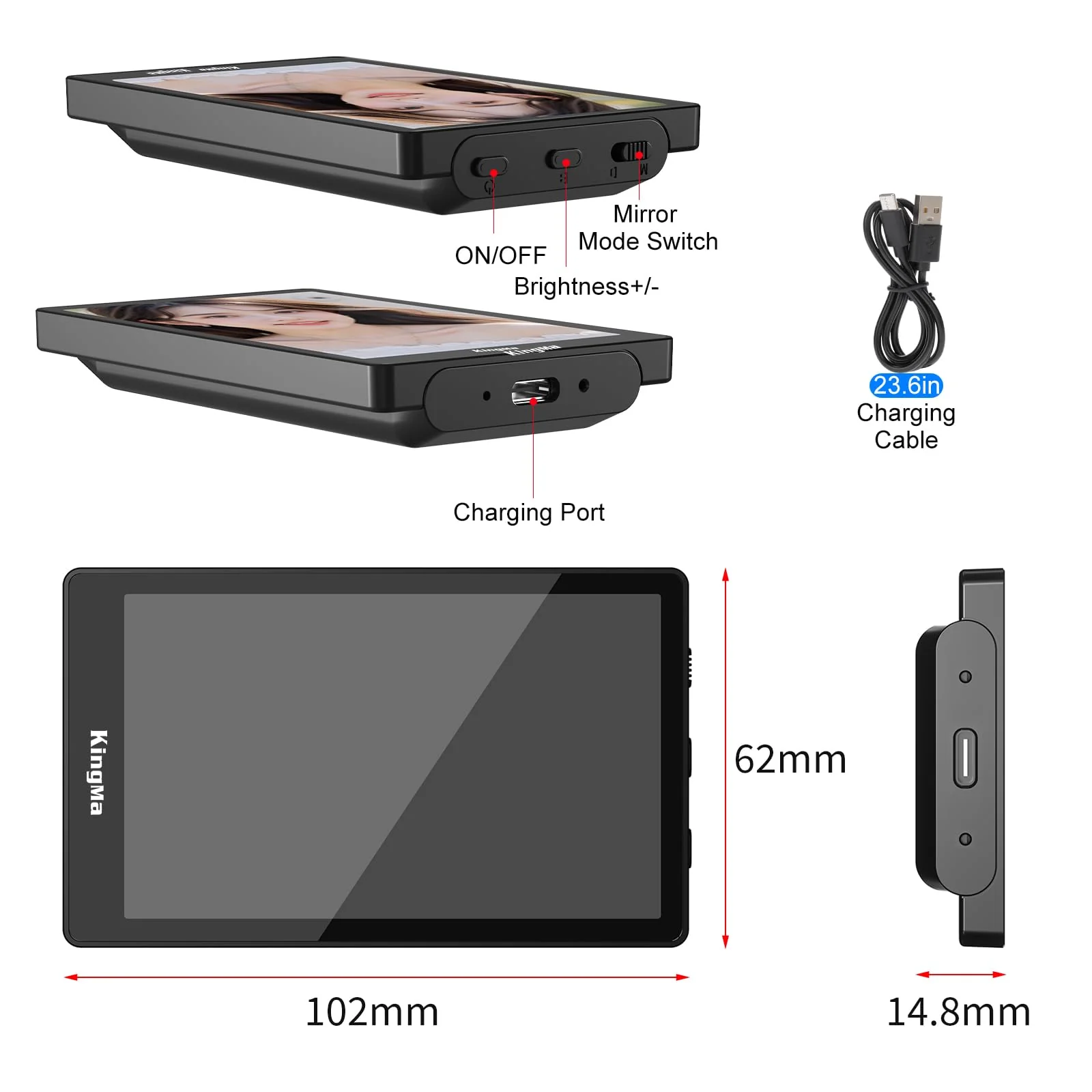 King Ma Phone Vlog Selfie Monitor Screen for Samsung - Sync Back Camera to Selfie Screen with Magnetic Phone Clip & Bluetooth Remote for Vlog Live Streaming TikTok,Supports up to UHD 60FPS Recording PH01-H-KMUS - Image 7