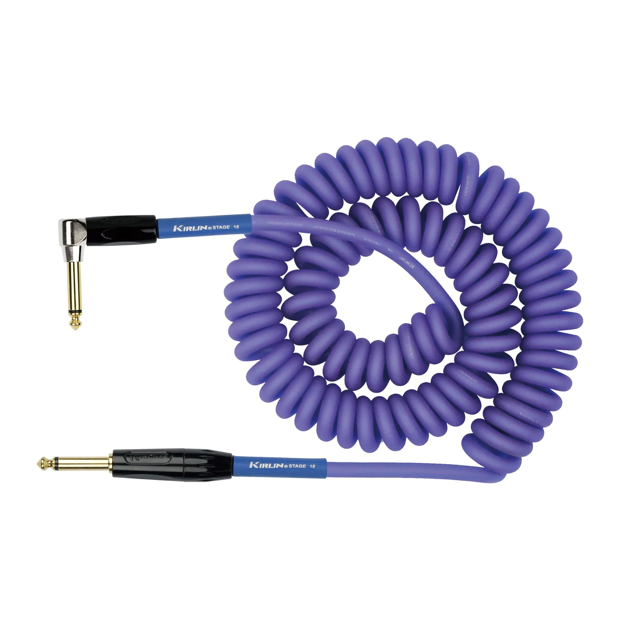 KIRLIN Cable Kirlin IMK-182BFGL-30/BLF-Straight to Right Angle ¼” Premium Coil Instrument Cable, Purple Translucent PVC Jacket-30ft, (IMK-182BFGL-30/BLF)