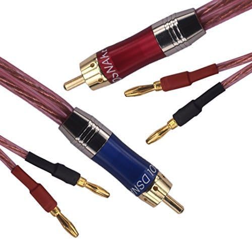 KK R1-B2-D0.5 4N OFC Speaker Wire Pair with RCA Male (Blue & Red) to 2 Pair Banana(4banana) Plugs 1.64Foot-Pair KK R1-B2-D0.5 3M/9.8Foot