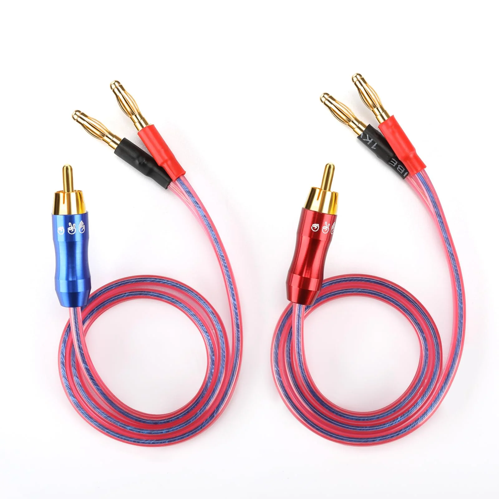 KK R1-B2-D0.5 4N OFC Speaker Wire Pair with RCA Male (Blue & Red) to 2 Pair Banana(4banana) Plugs 1.64Foot-Pair KK R1-B2-D0.5 3M/9.8Foot - Image 2