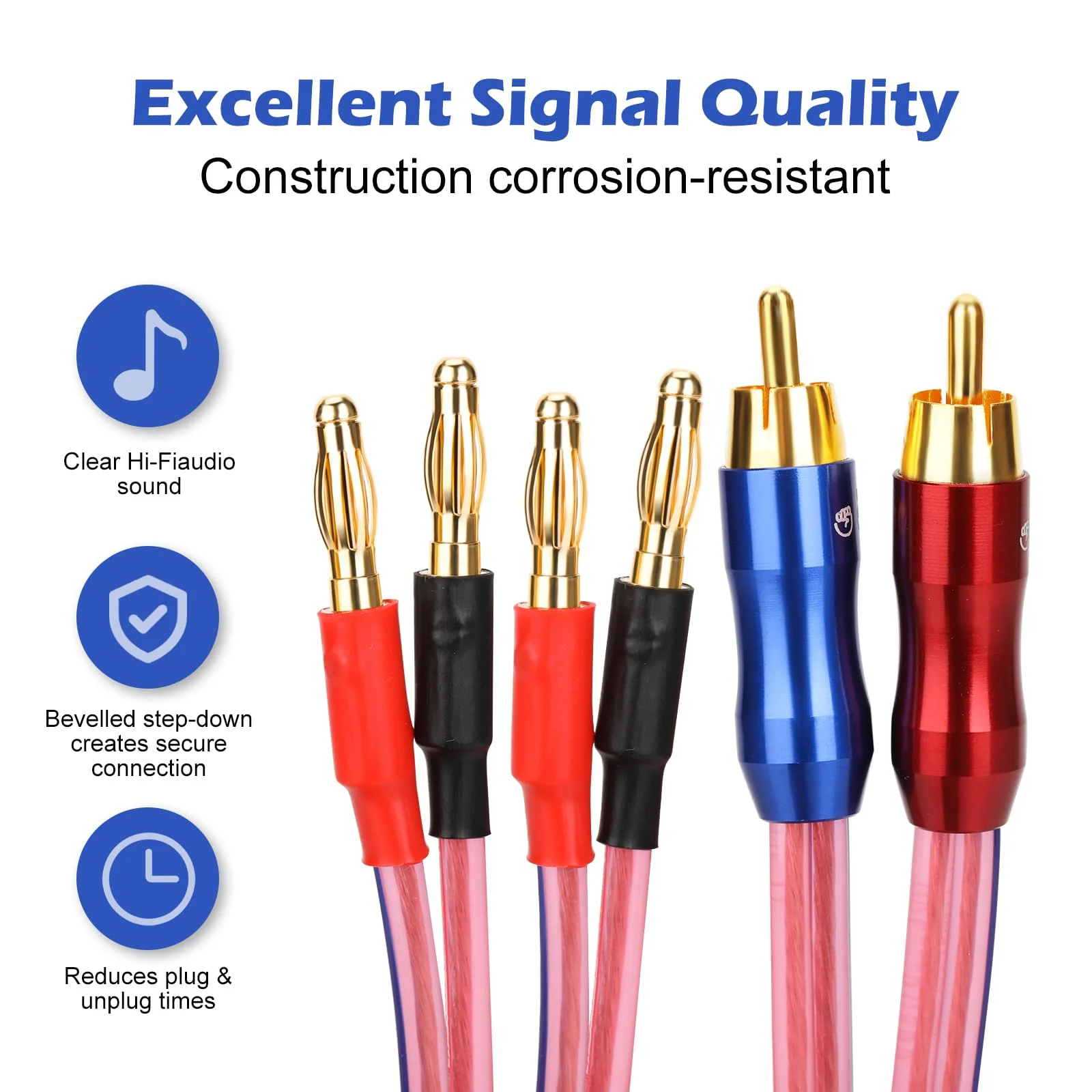KK R1-B2-D0.5 4N OFC Speaker Wire Pair with RCA Male (Blue & Red) to 2 Pair Banana(4banana) Plugs 1.64Foot-Pair KK R1-B2-D0.5 3M/9.8Foot - Image 5