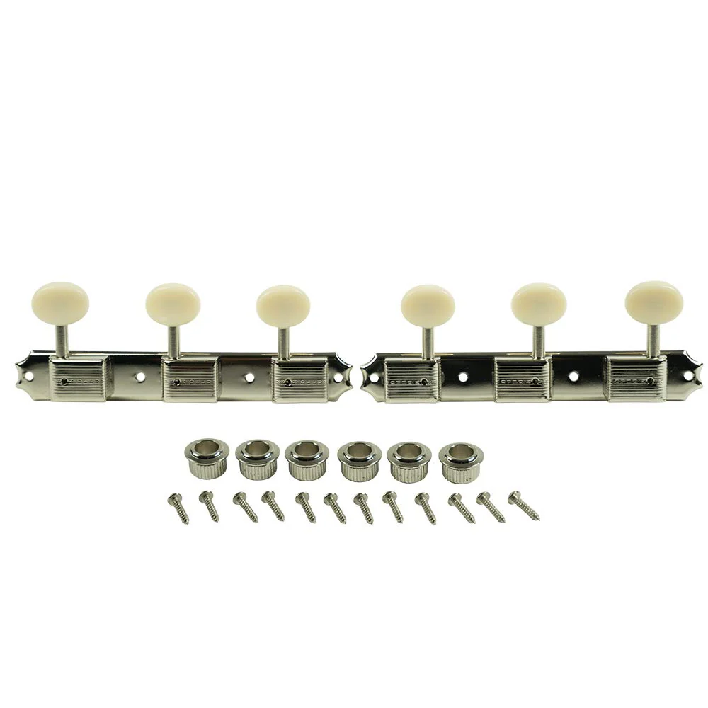 Kluson 3 On A Plate Deluxe Series Tuning Machines - Single Line - Standard Post - Nickel With Oval P