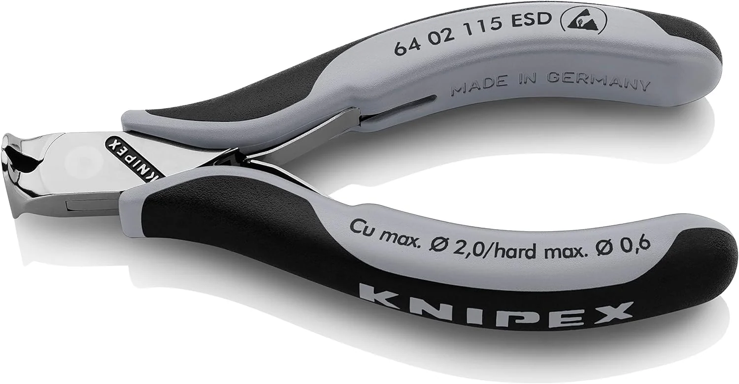 KNIPEX Electronic End Cutting Pliers ESD with Multi-Component Sleeves 115 mm 64 02 115 ESD Without facet 130 mm